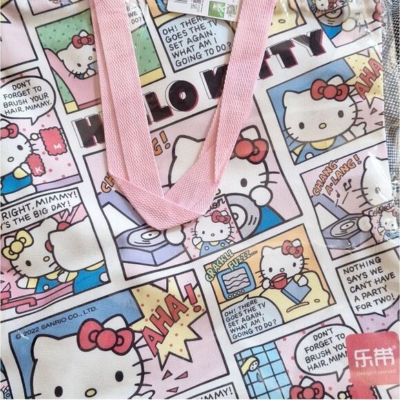 Hello kitty comic style tote bag with zipper shopping accessory on the go - Picture 8 of 9